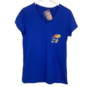 KU University of Kansas Jayhawks Christmas V Neck Tee T-Shirt Size XL